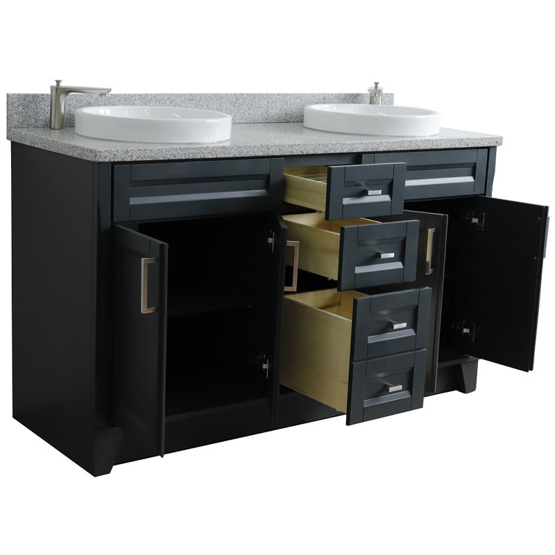 Nickolai 61'' Double Bathroom Vanity with Top, Gray/White