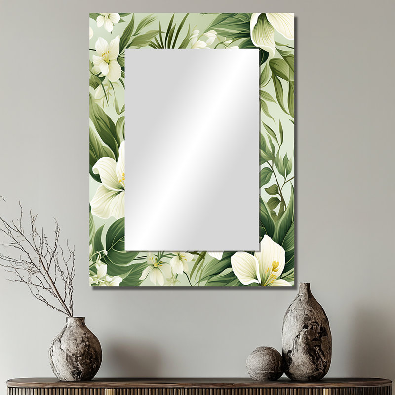 Motif tropical Avfesh Minimalist Flora - miroir décoratif tropical, miroir mural floral, 32 po x 24 po