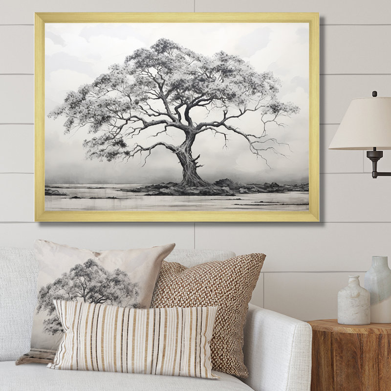 «African Tree Minimalisme I» sur toile, H 30 po x l 40 po x P 1,5 po, Cadre photo doré simple