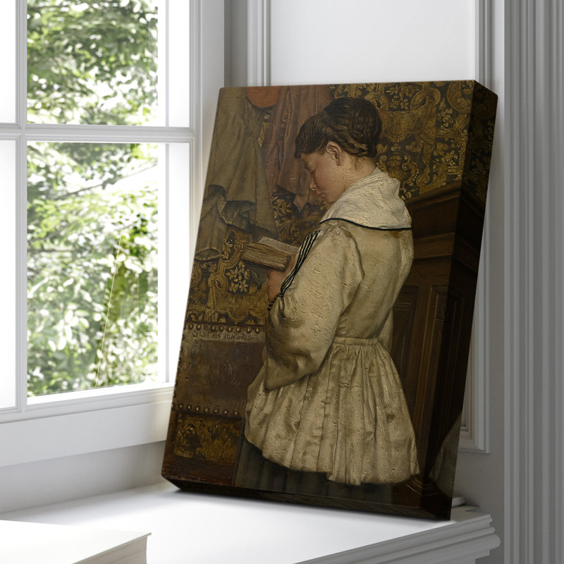Fille lisant - Toile tendue sur châssis par Henri de Braekeleer, 12 x 18