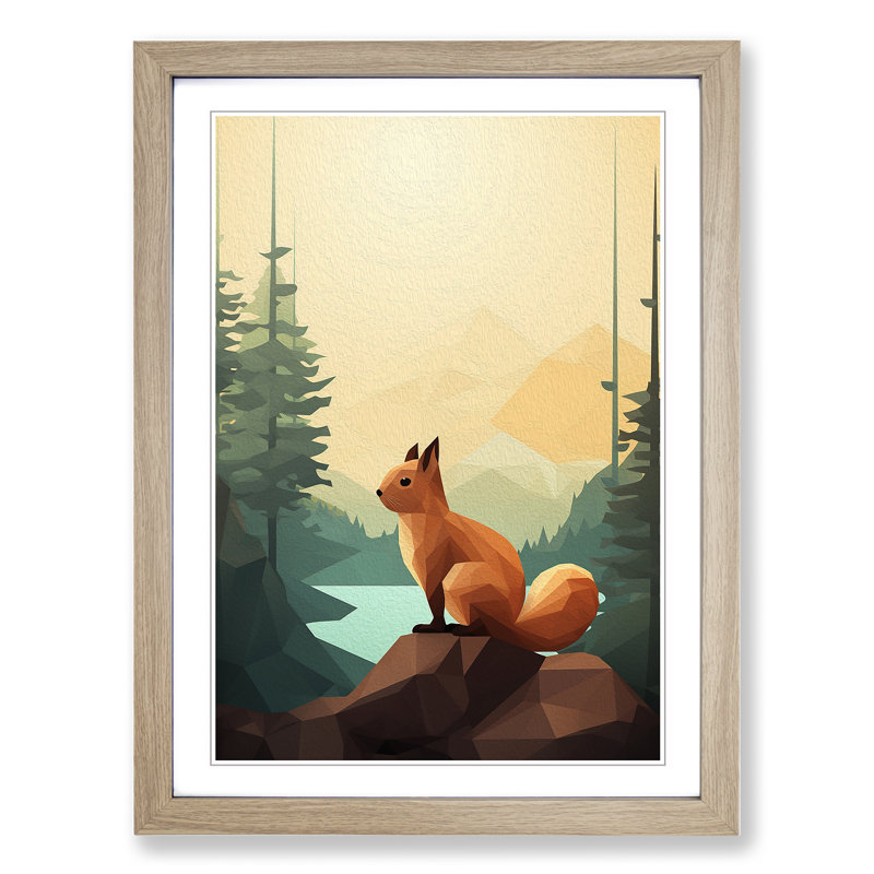 Squirrel Minimalism - Framed Print, Oak Framed, 34cm H x 25cm W