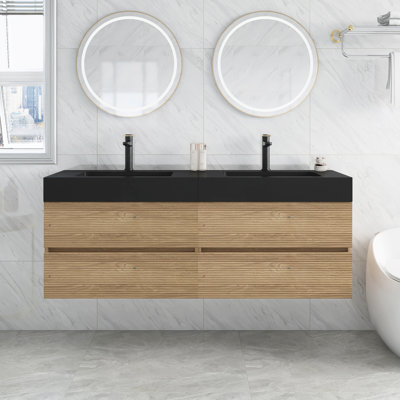 60'' Double Bathroom Vanity With Black Engineered Quartz Sink