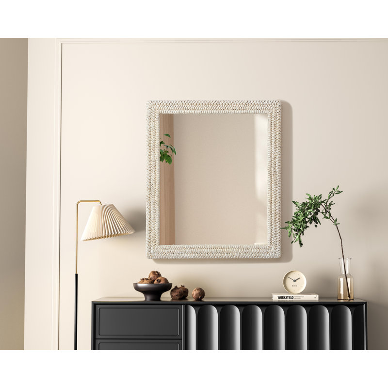 Dennard Cornhusk Mirror in Linen White, 42" x 36"