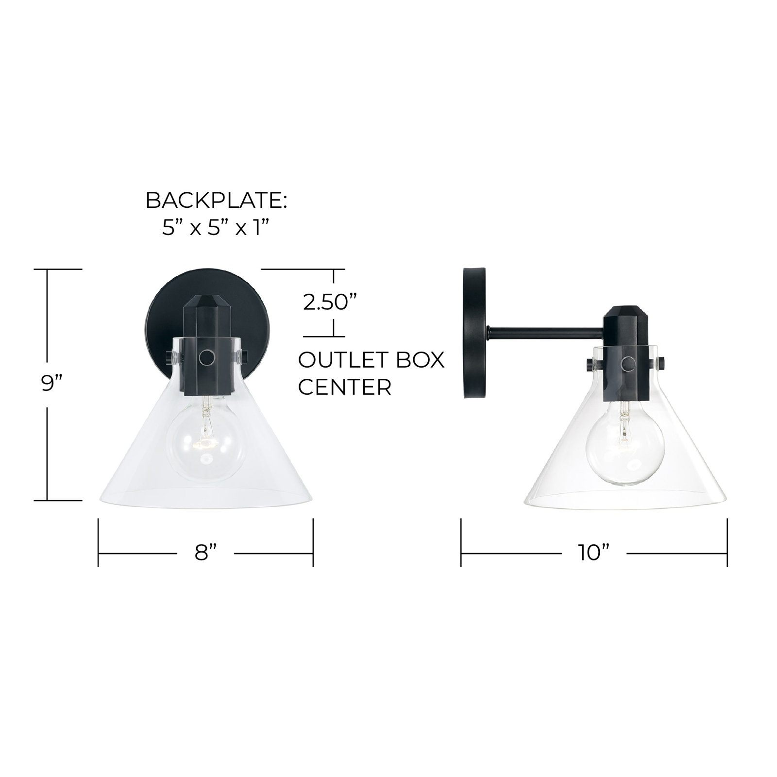 Single Light Glass Dimmable Armed Sconce, Matte Black