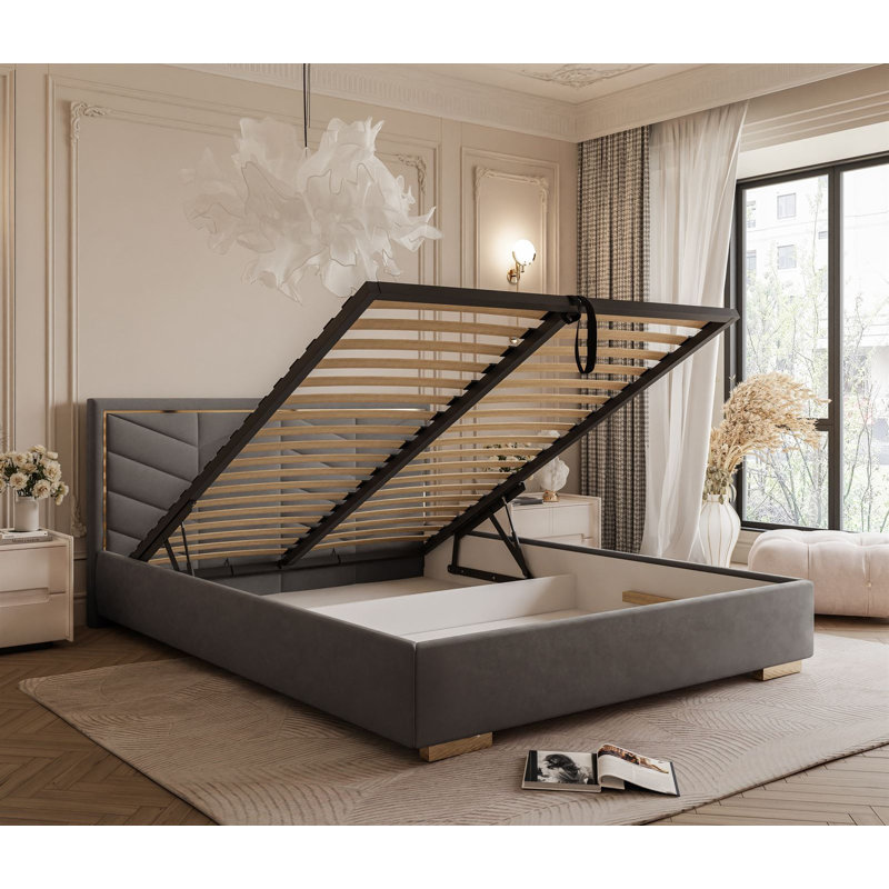 Upholstered Ottoman Storage Bed, Small Double (4'), Dark Grey