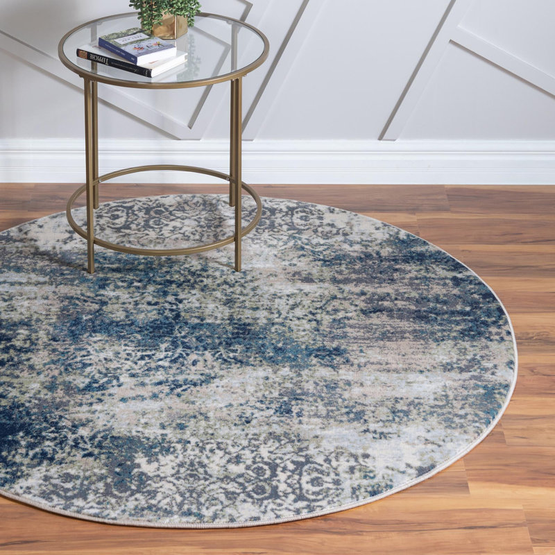 Tapis abstrait bleu marine / sauge Brantlie, Carré 10 pi