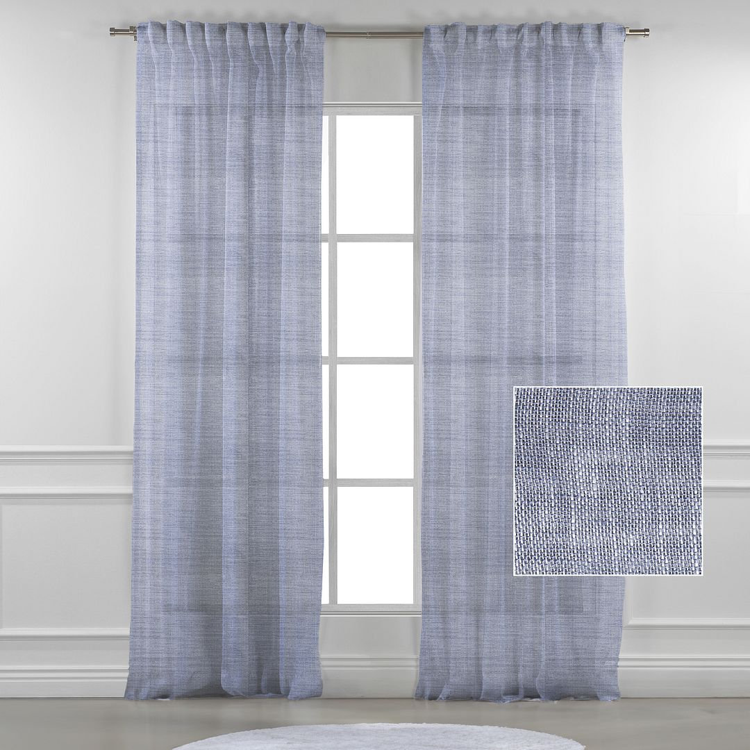 Linen Sheer Single Curtain Panel, Blue, 100" W x 216" L