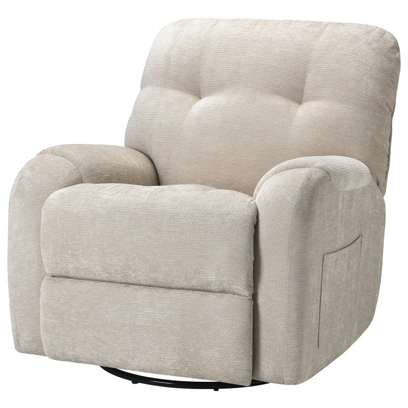 Modern Chenille Swivel Rocking Beige Recliner, Beige