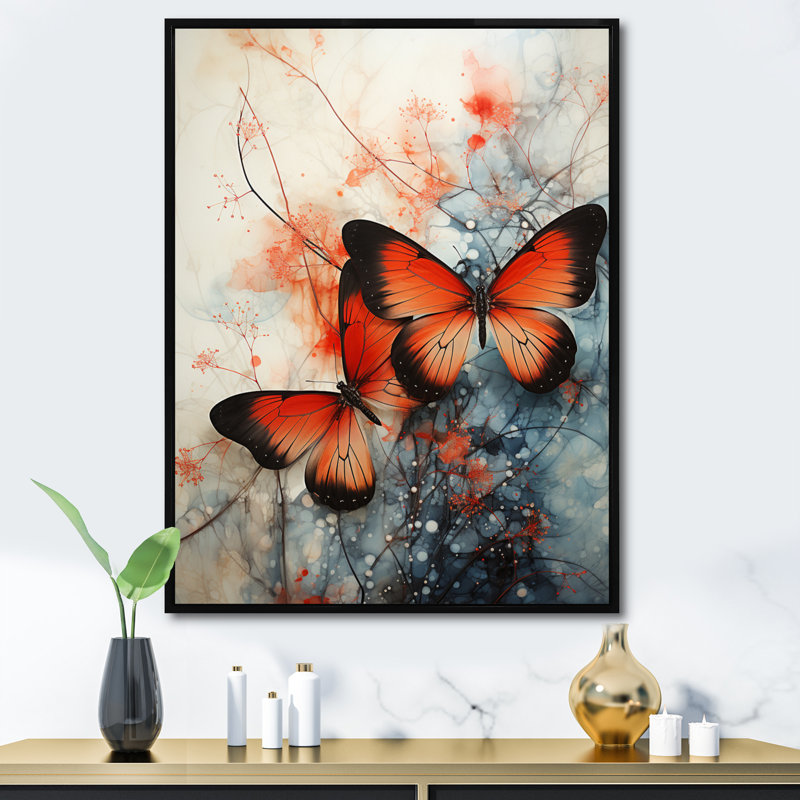 Orange, sarcelle, papillon, symphonie d'ailes - animaux, reproduction d'art sur toile, H 32 po x l 16 po x P 1 po