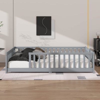 Twin Size Low-To-The-Ground Twin-Size Floor Bed With Fence, No Door by Harriet Bee