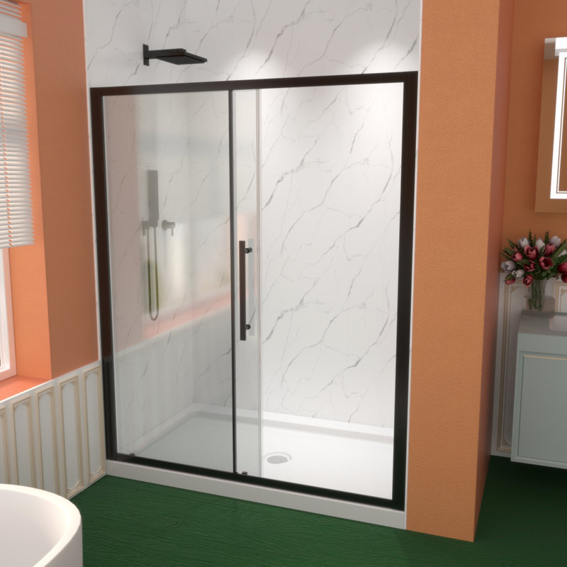 Porte de douche coulissante de qualité supérieure, l 60 po x H 72 po, largeur réglable de 56 à 60 po, verre trempé de 1/4 po