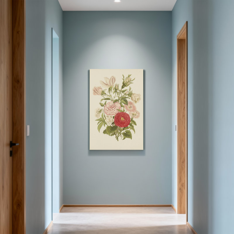 Arrangement floral de plantes et de fleurs avec des roses roses et rouges, H 18 po x l 12 po