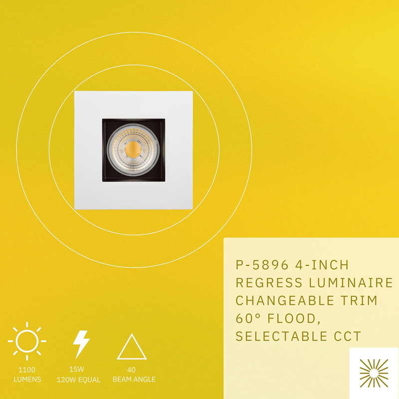 Éclairage encastré carré 4 po 15 W à 1 100 lumens Percclow, Noir / blanc