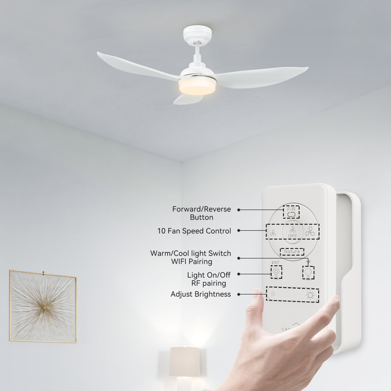 Ventilateur de plafond standard intelligent à 3 pales 45 po Aoise avec télécommande et ensemble d'éclairage inclus