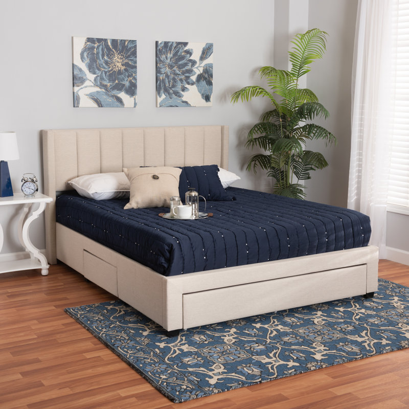 Valirie Upholstered Wingback Storage Bed, Full / Double, Beige