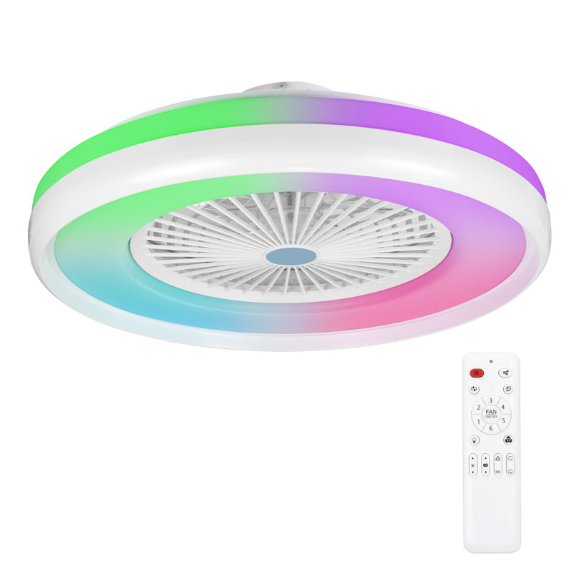 Ventilateurs de plafond 24 "avec lumières RVB, ventilateur de plafond intelligent sans lame avec réglage de l'heure, DEL moderne à profil bas à intensité variable pour chambre à coucher, salon, blanc
