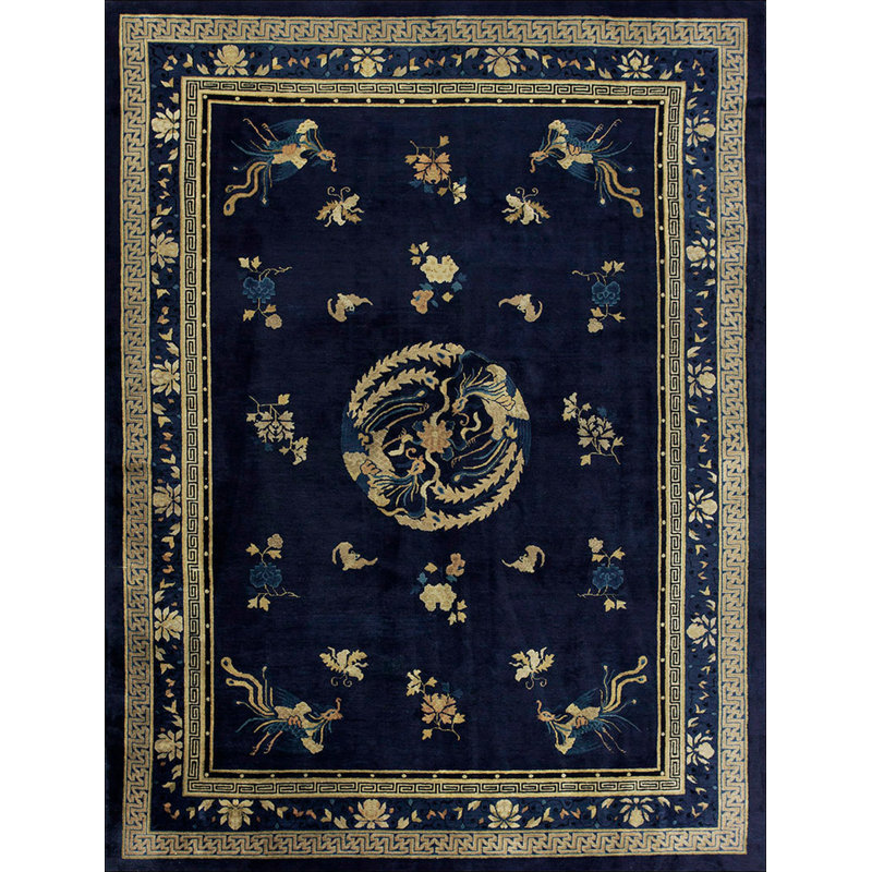 Hand Knotted Wool Area Rug in Blue