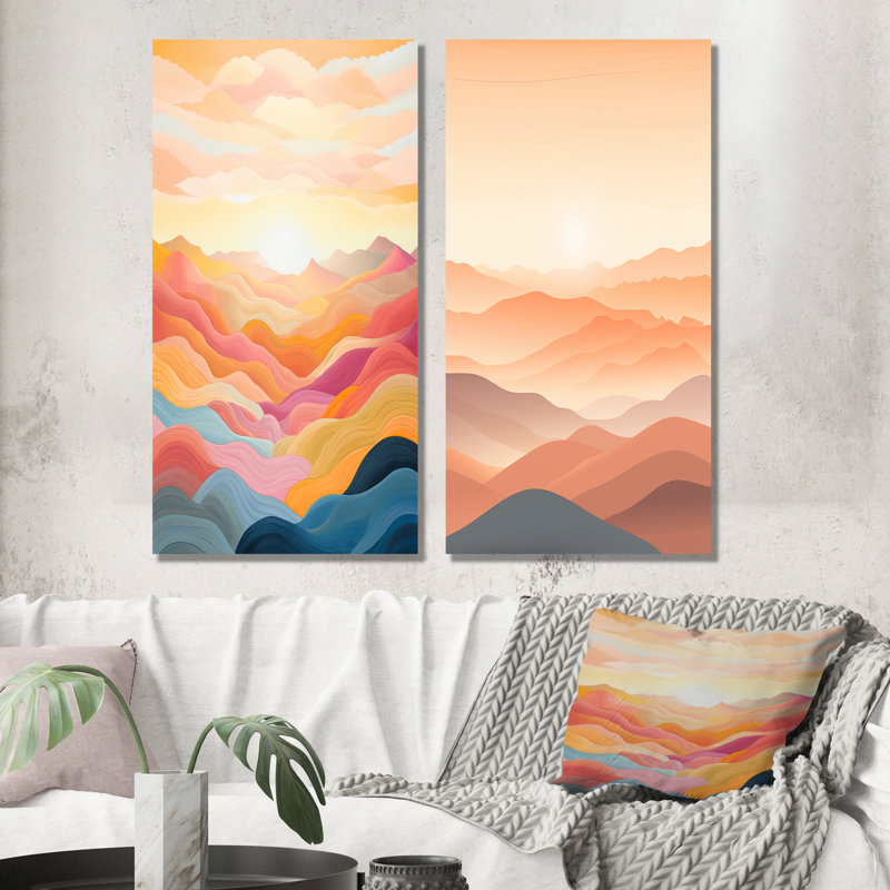 «Bold Sunset Mountain Horizon», ensemble d'art mural sur toile Sunset, H 28 po x l 25 po, Toile tendue