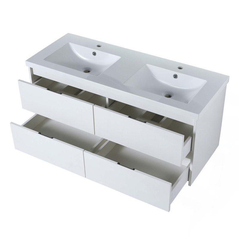 Meuble-lavabo 48 po avec lavabo double, lavabo en résine, 4 tiroirs à fermeture en douceur