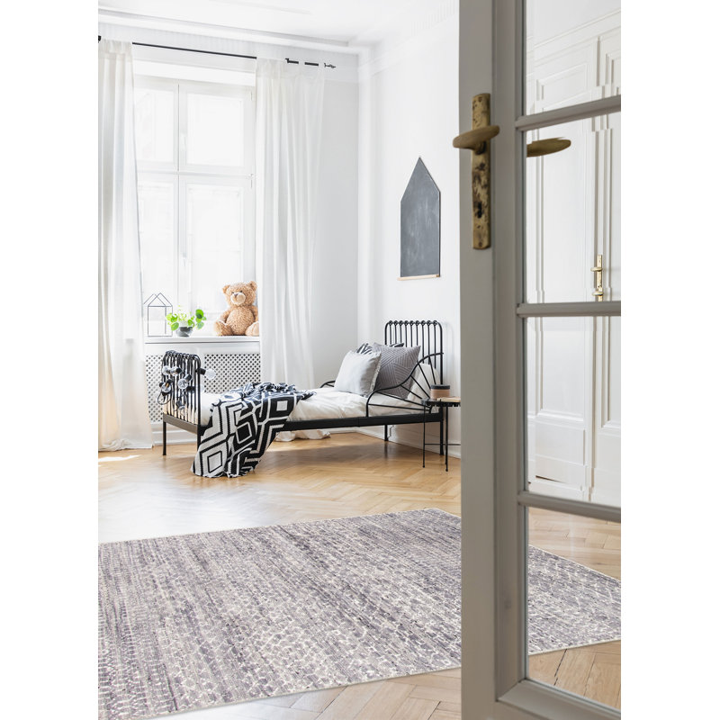Tapis gris ombre en soie One Of A Kind 4 pi 0 po x 5 pi 11 po