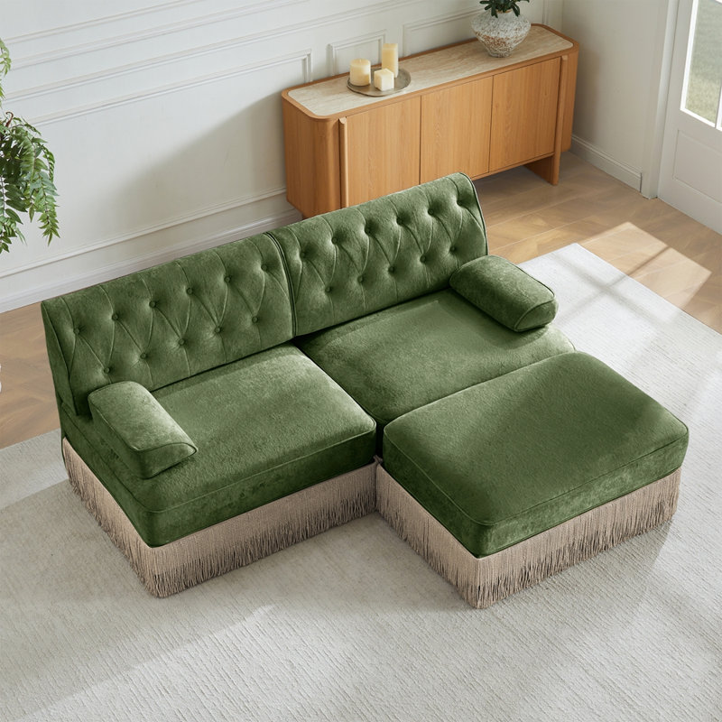 Canapé Chesterfield, H 34,2 po x l 76,6 po x P 60,3 po, Vert