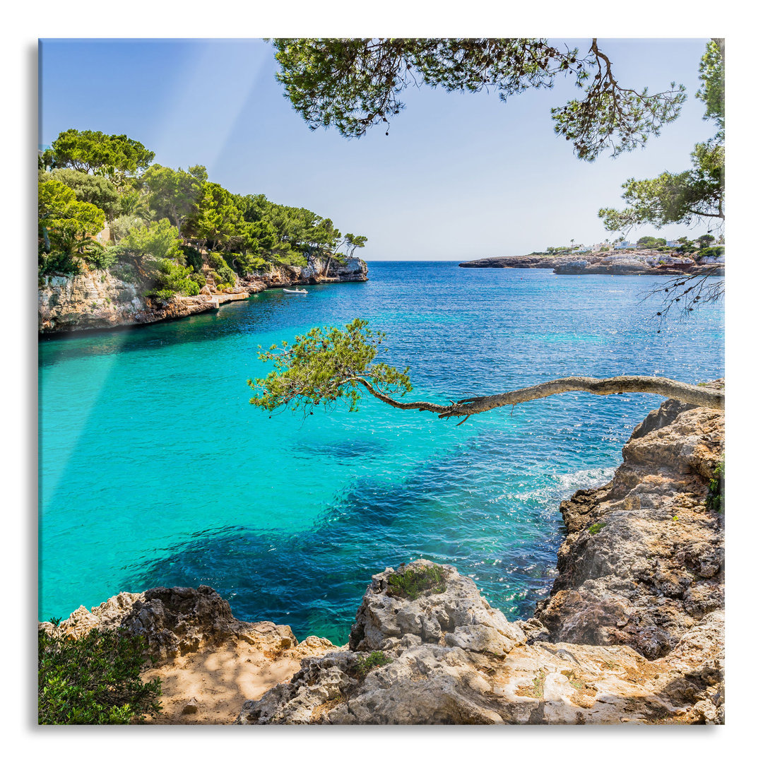 Glasbild Quadratisch  Wandbild Auf Echtglas  Mallorca Bay Cove  Aufhängung Und Abstandshalter LQ9638