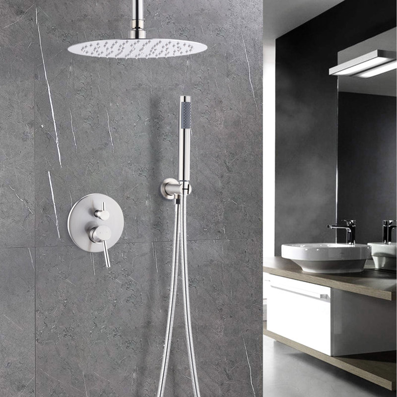 Brushed Nickel Shower Part With 10 Inch Head And Handheld Accessory