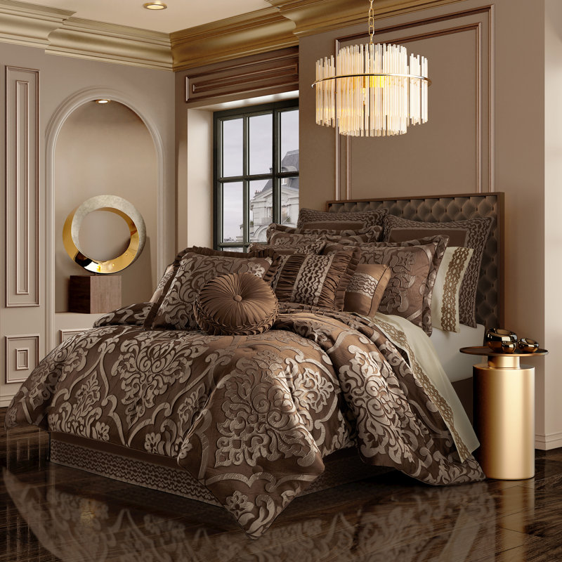 Surano - Cuivre 4 pièces Ensemble d'édredon, Édredon pour grand lit + 2 taies décoratives