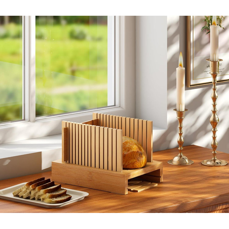 Bread Slicer Bamboo Wood With Crumb Tray Adjustable Bread Slicing Guide Foldable Compact Cutting Board Easily Cut Homemade Cake Bread