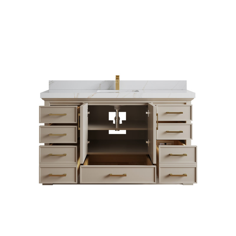 Khiala 60'' Single Bathroom Vanity with Top, Calacatta Sienna