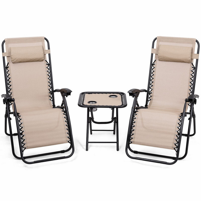 3 chaises de table pliantes portatives inclinables zéro gravité