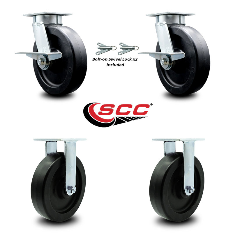 Kingpinless Polyolefin Wheel Caster Set 2 Swivel Locks 2 Rigid SCC