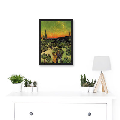 Landscape With Couple Walking And Crescent Moon by Vincent Van Gogh - Single Picture Frame Painting