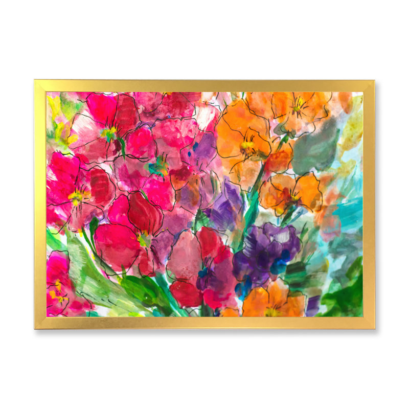 «Bright Vibrant Blossoming Spring Flowers», reproduction sur toile flottante, Cadre doré, H 24 po x l 36 po x P 1 po
