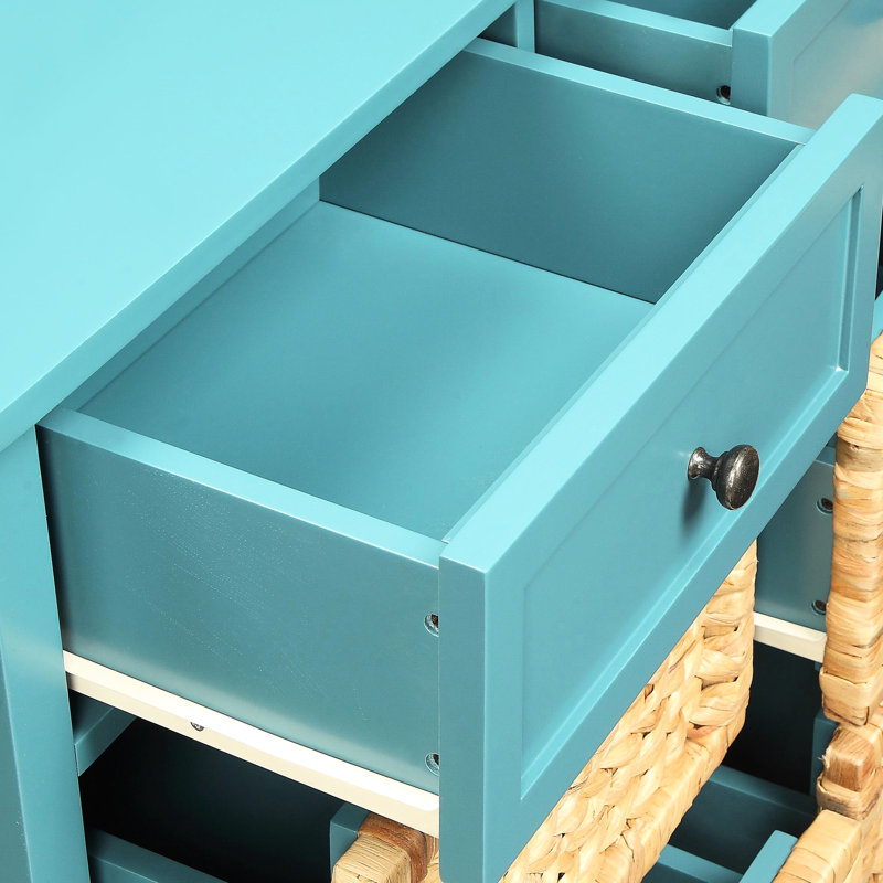 Console sarcelle avec tiroirs Arine - Ampli rustique et fonctionnel pour rehausser votre décor, Bleu sarcelle / naturel