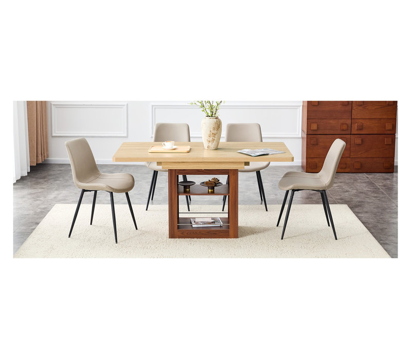 Ensemble de table de salle à manger extensible avec base de rangement et 4 chaises en cuir PU - Mobilier de cuisine moderne et évolutif pour petits espaces
