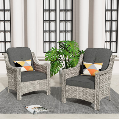 Emanuell 2 - Person Outdoor Wicker Chairs, All Weather Rattan Chairs 2-Seater with Comfy Cushions