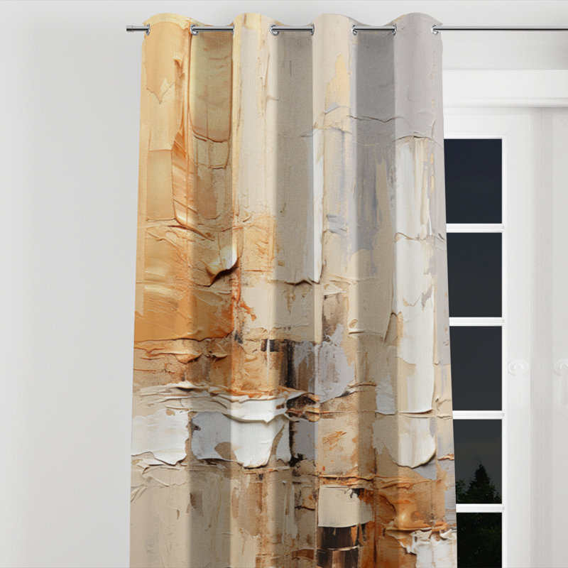 Beige gris géométrique Collage II - rideau occultant moderne avec œillets - 1 panneau, l 52 po x L 120 po, Œillets argentés