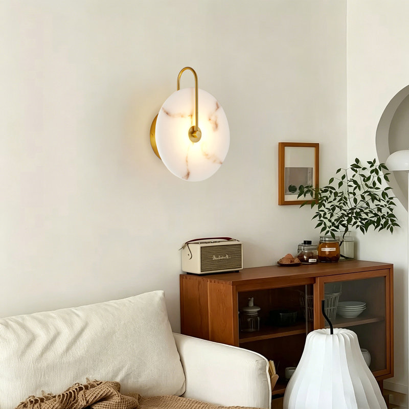 Round Alabaster Wall Sconce,Faux Marble Lampshade Wall Sconce