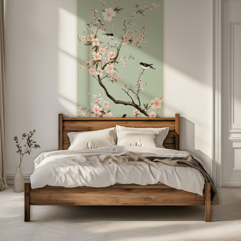 Adhésif mural oiseaux et fleurs - adhésif floral botanique pelez et collez, H 96 po x l 52 po
