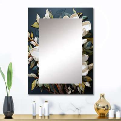 Blanc blanc jaune Magnolias Southern Charm Patchwork - miroir décoratif Magnolias, miroir mural traditionnel, impression d'art en métal