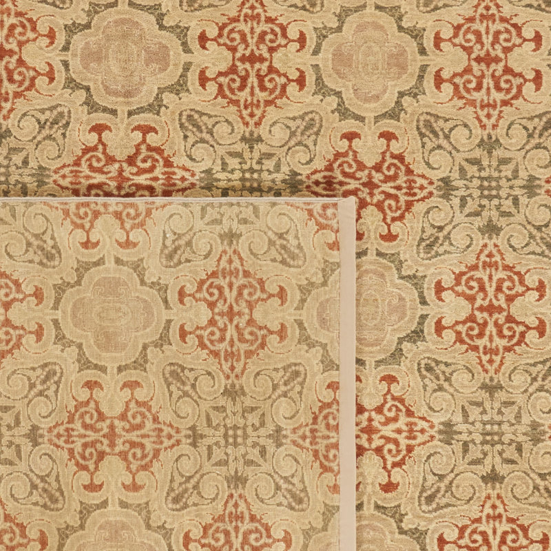 Asian Fusion Hand-Knotted Wool Olive/Red Area Rug