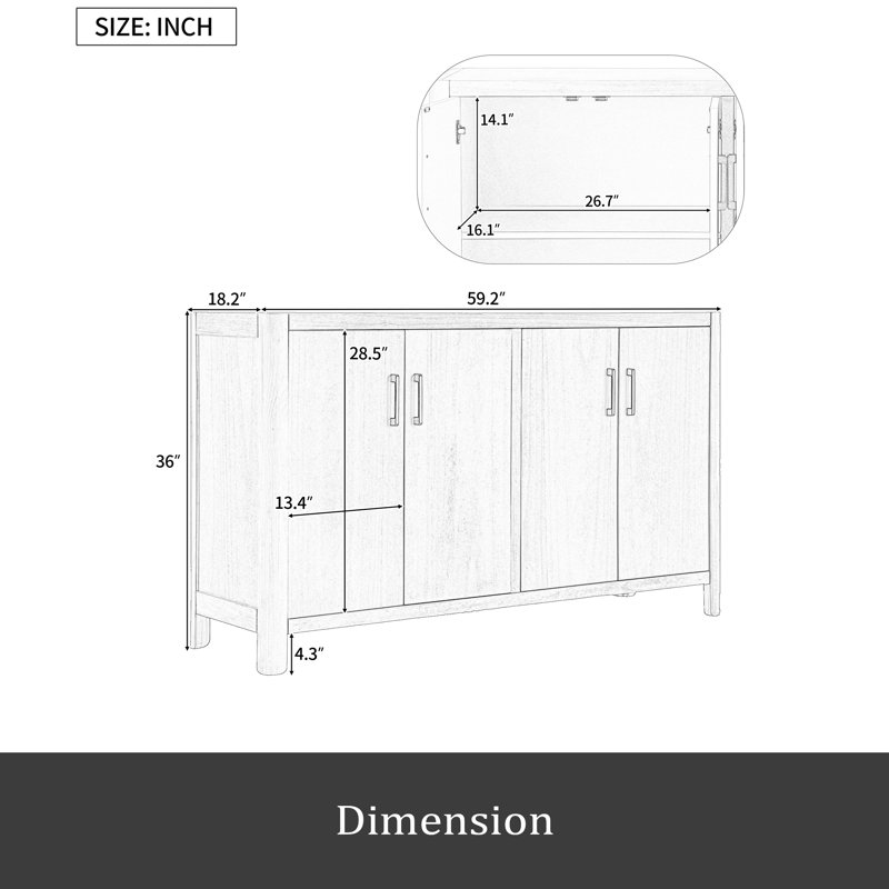Armoire 4 portes de style campagnard avec finition naturelle Mirod