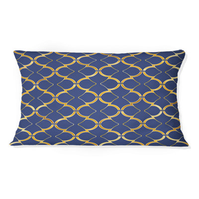 Coussin lombaire moderne bleu doré et quadrilobe I