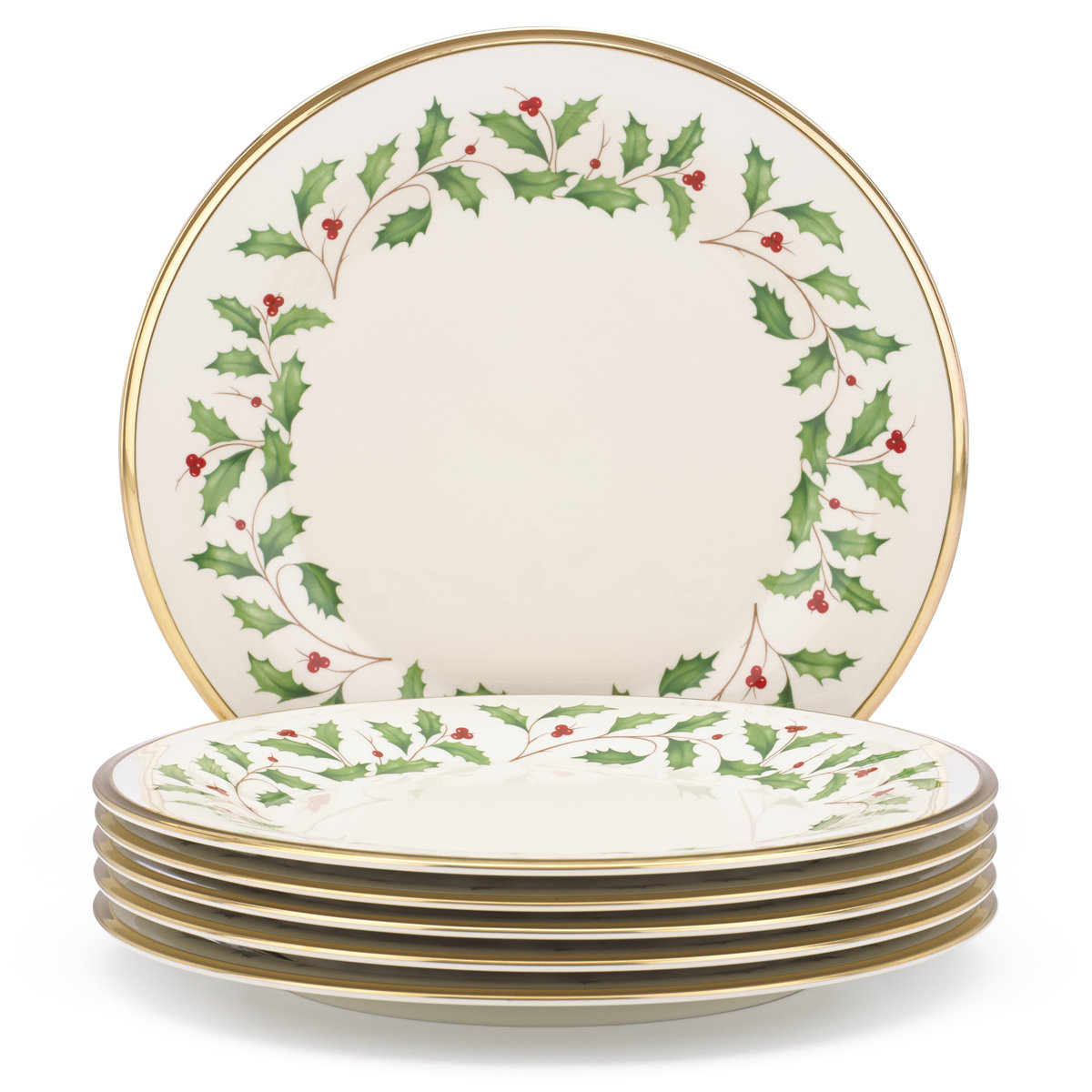 Lenox Holiday 6-Piece Dinner Plates Dinnerware Set, Service For 6, Porcelain, Dishwasher Safe (Set of 6)