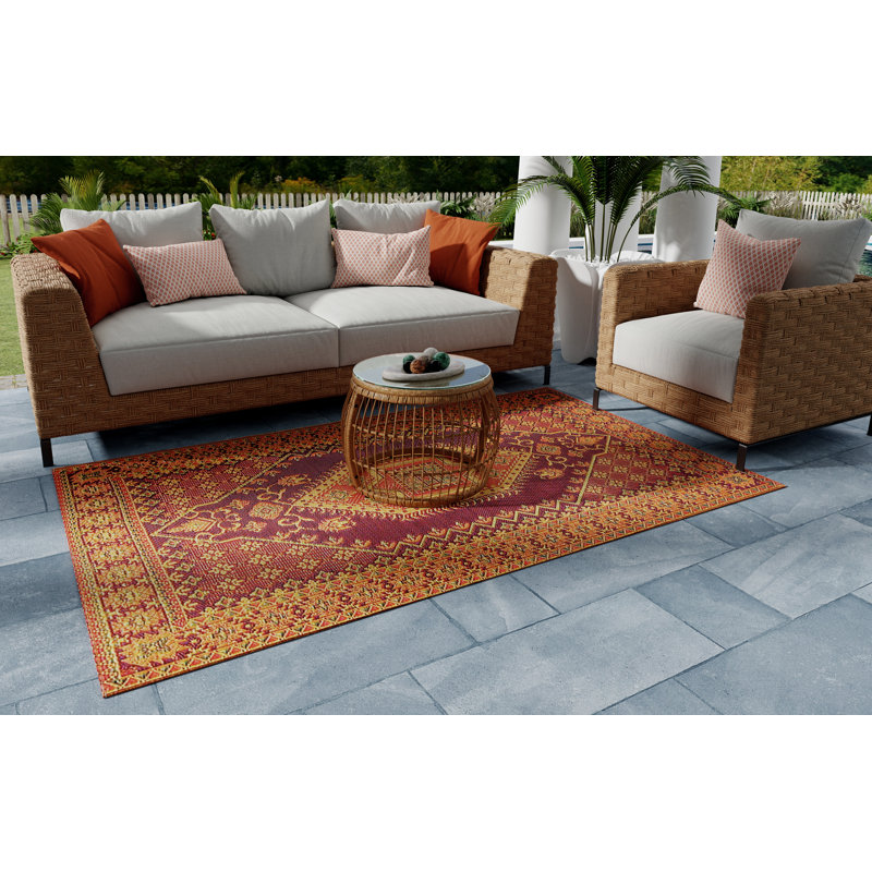 Oriental Turkish Polypropylene Rug Reversible Rust Outdoor, UV Resistant, 100% Recycled Material, Rectangle 4' x 6'