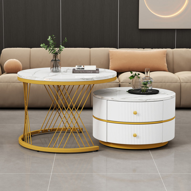 Trestle Coffee Table with Storage, Gold