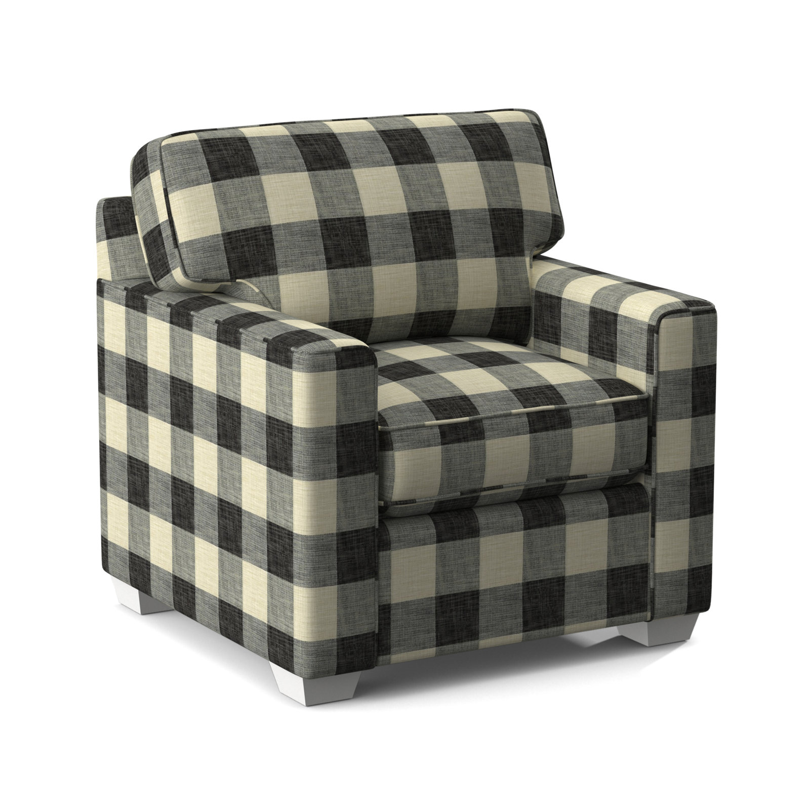 Frye Upholstered Accent Chair, Black Buffalo Check; 0120-81, Frost White Finish