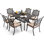 7 ensembles de salle à manger d'extérieur en fonte d'aluminium pour 6 personnes comprenant une table rectangulaire de 59 po et 6 chaises avec coussin plus épais et trou pour parasol