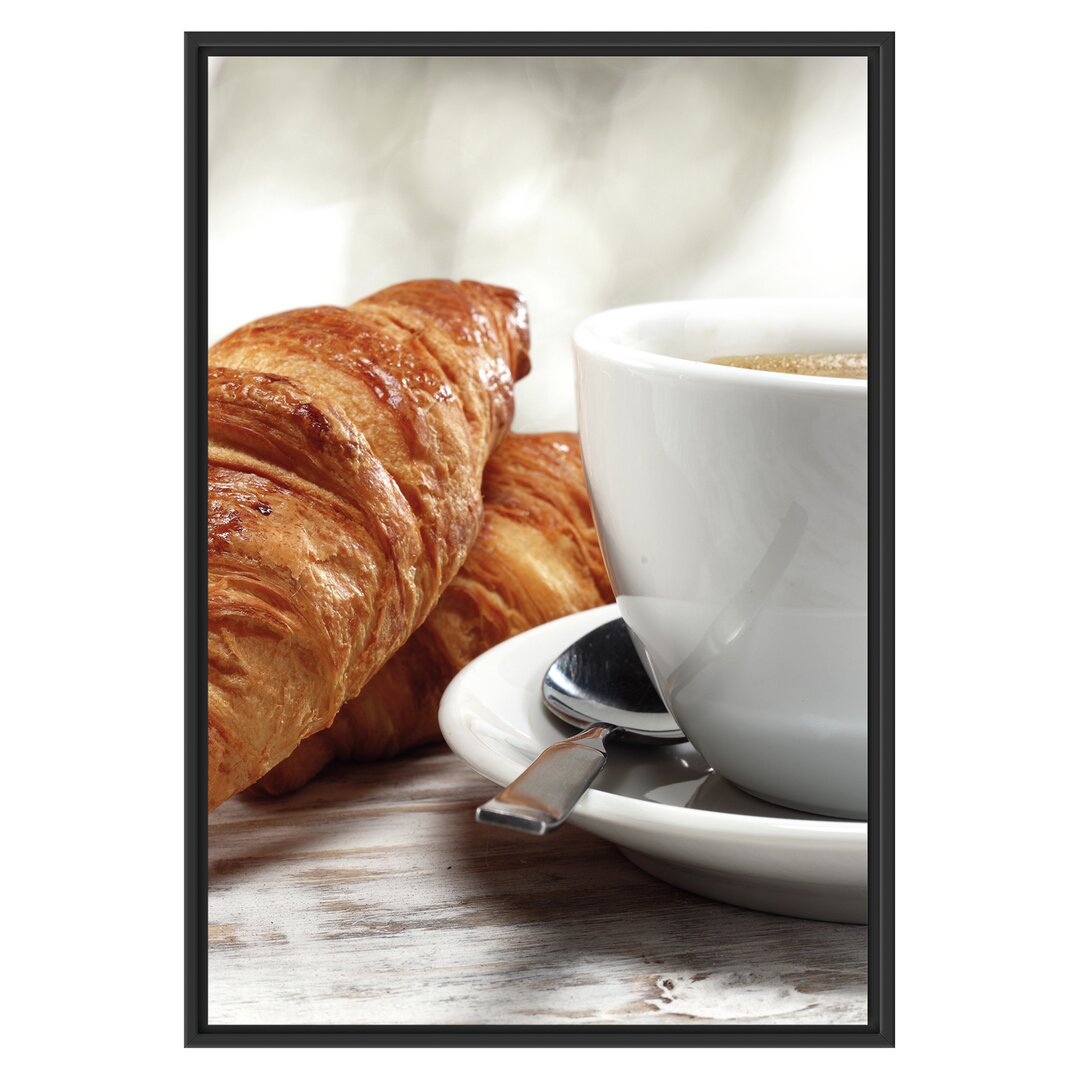 Gerahmtes Wandbild Frische Croissants und Kaffee